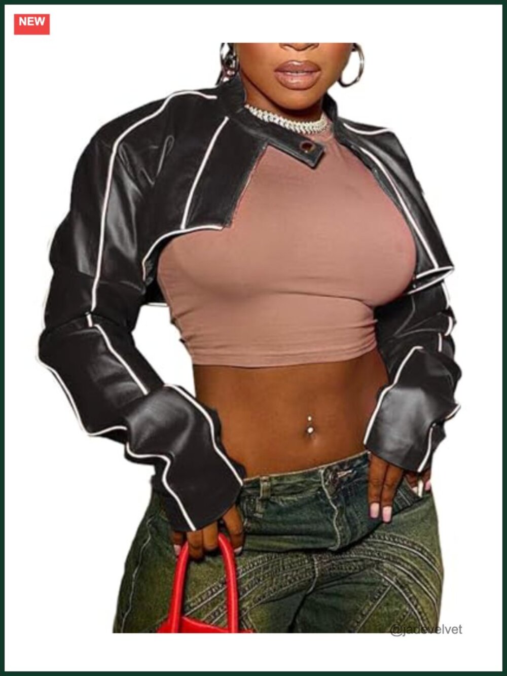 SEMATOMALA Women's PU Leather Moto Biker Zip Up Crop Jacket Shrug